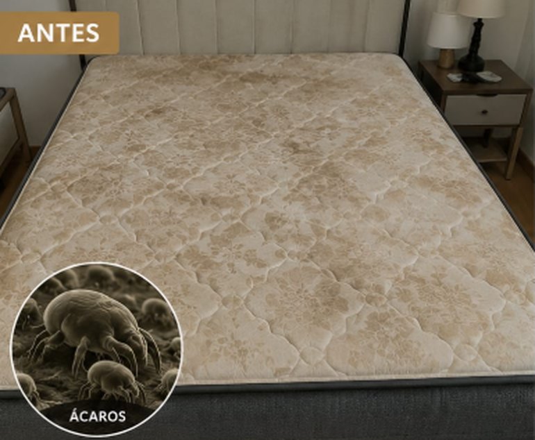 Antes: colchão com manchas e ácaros